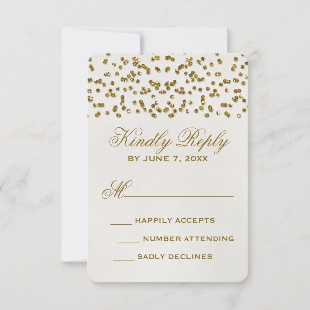 Gold Glamour Glitter Confetti Wedding RSVP Card (front side)