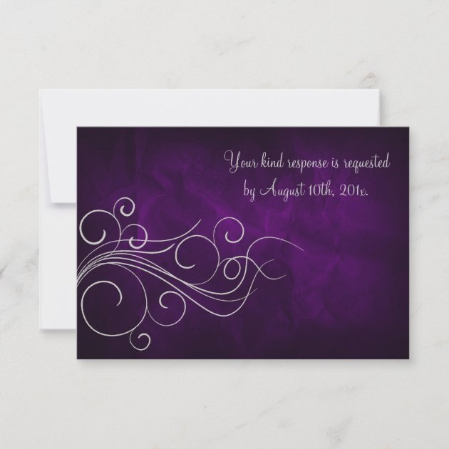 Elegant Purple Silver Wedding RSVP Card (front side)