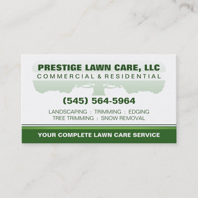 Lawn Care Green & White Custom Template Business Card (front side)