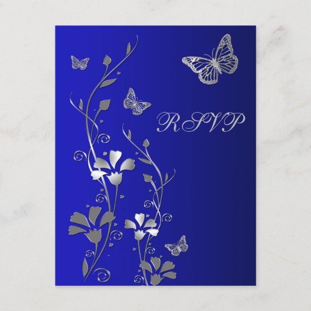 Blue, Silver Floral with Butterflies Reply Card 2