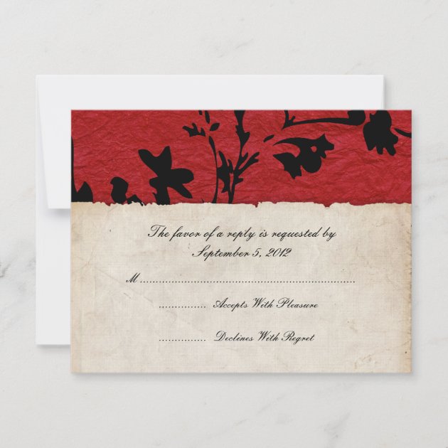 Red and Black Torn Paper Wedding RSVP