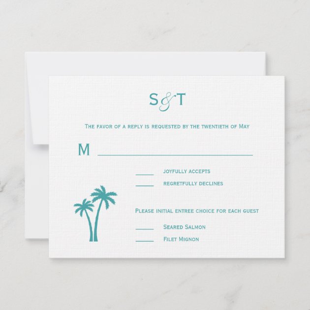 Palm Trees Wedding RSVP Card - White/Aqua