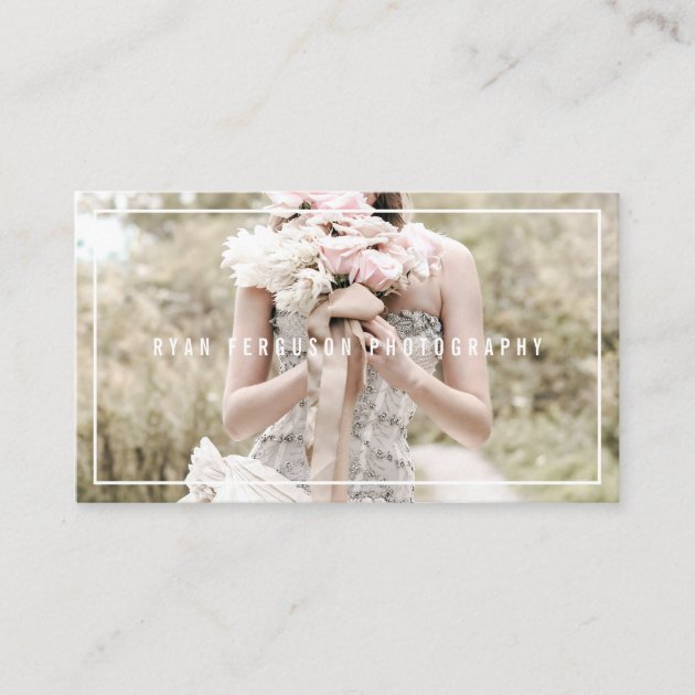 Modern minimalist chic white photography photo business card (front side)