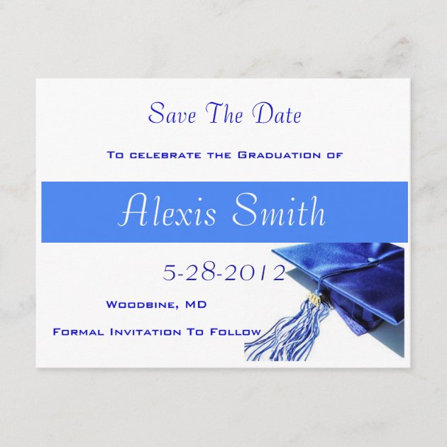 Save The Date Cards - Blue Graduation Cap (front side)