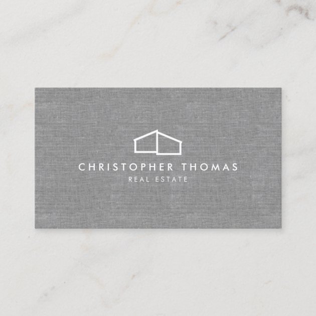 Modern Home Logo Real Estate, Realtor Gray Linen Business Card