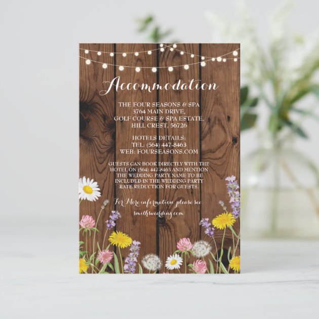 Wild Flowers Accommodation Wedding Floral Wood Enclosure Card