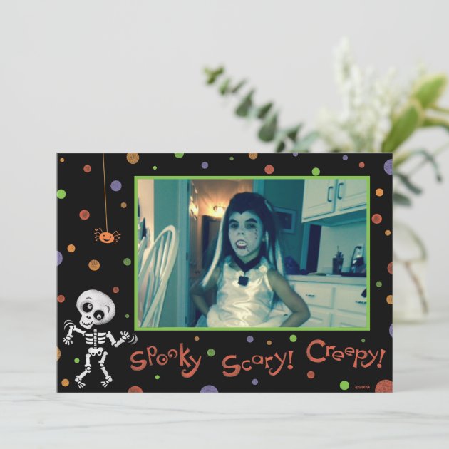 Halloween Skeleton Polka Dot Photo Card