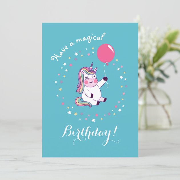 Cute Rainbow Magical Unicorn Birthday Card