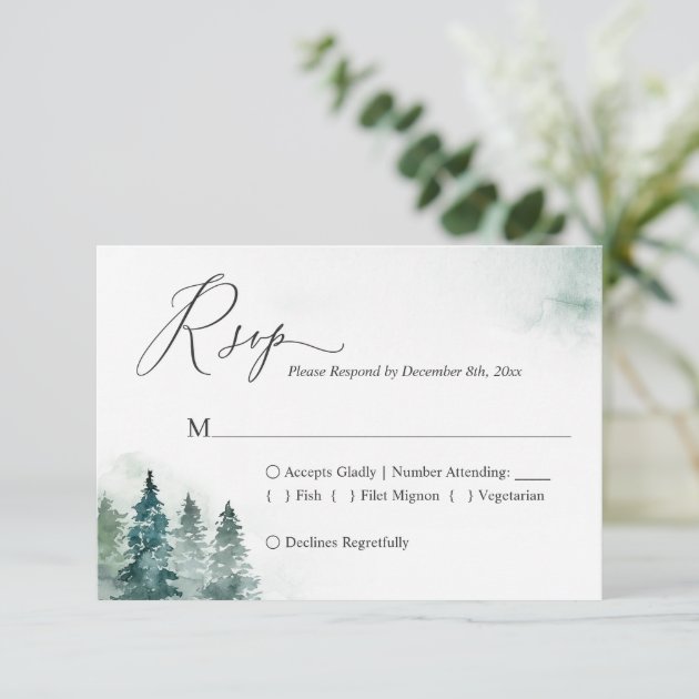 Winter Forest Pine Trees Wedding RSVP Card