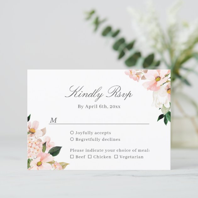 Elegant Hydrangea Blush Pink Floral Wedding RSVP Card