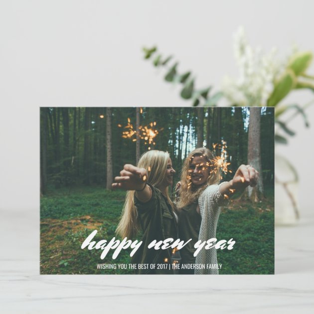 Modern Happy New Year Typography Photo Holiday Card