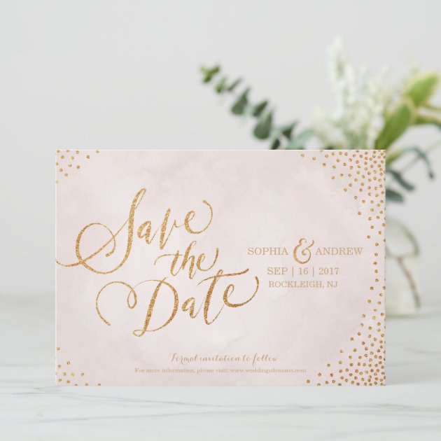 Glam Blush Rose Gold Calligraphy Save The Date