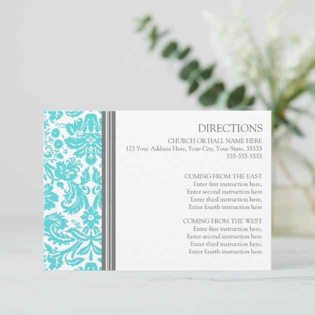 Wedding Direction Cards Aqua Grey Damask