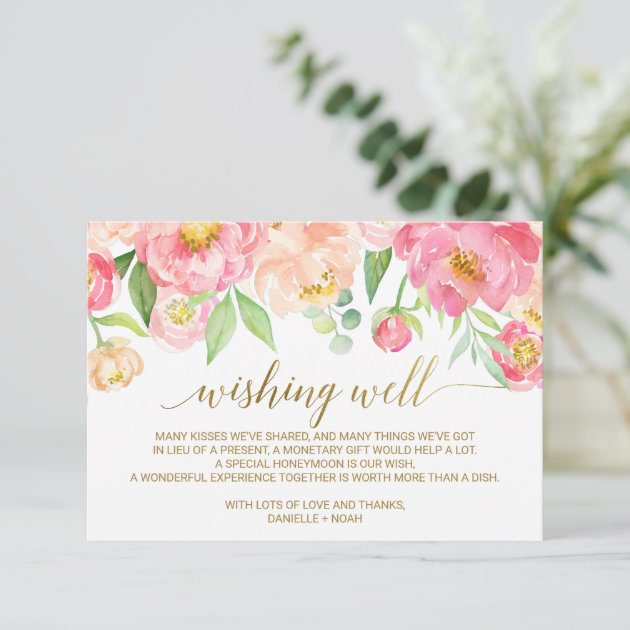Peach And Pink Peony Flowers Wedding Wishing Well Enclosure Card