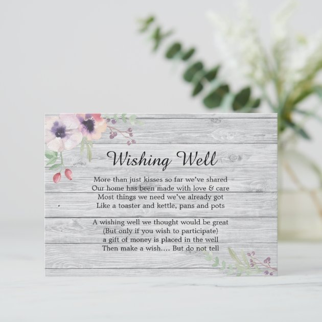 Rustic Pastel Poppies Wishing Well Wedding Enclosure Card