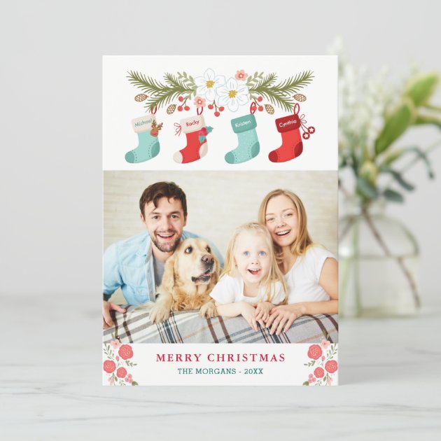 Merry Christmas Stockings Names Pet Family Photo Holiday Card