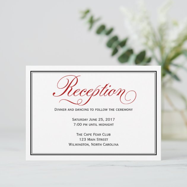 Black Red White Calligraphy Wedding Reception Card