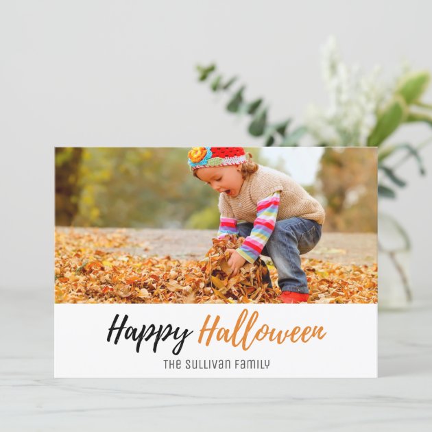 Rustic Lantern Pumpkin Family Halloween Photo Card