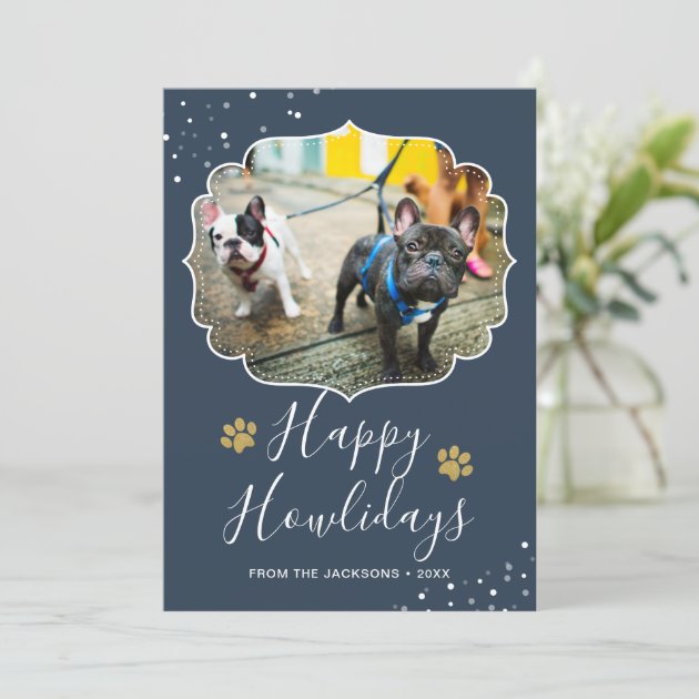 Happy Howlidays White Script Pet Dog Photo Holiday Card