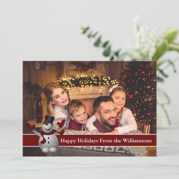 Happy Holidays Full Card Photo With Cute Snowman