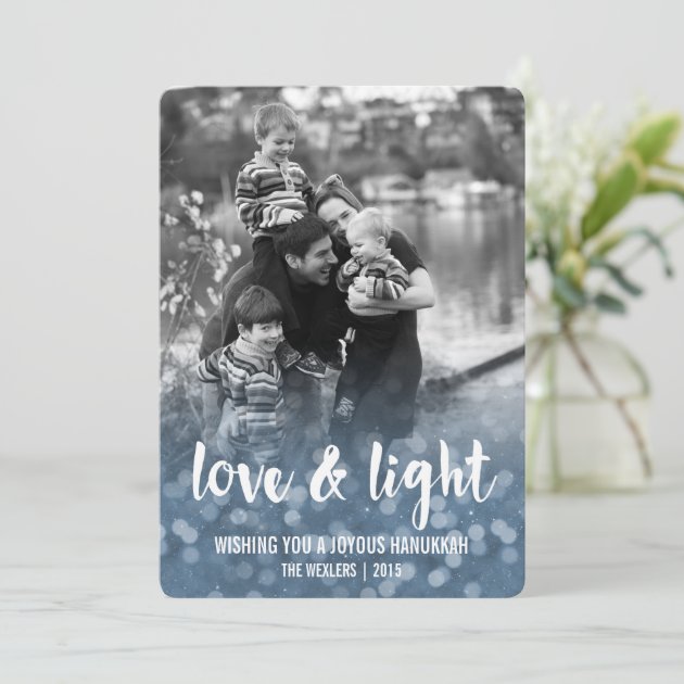 Love & Light Bokeh Hanukkah Photo Card