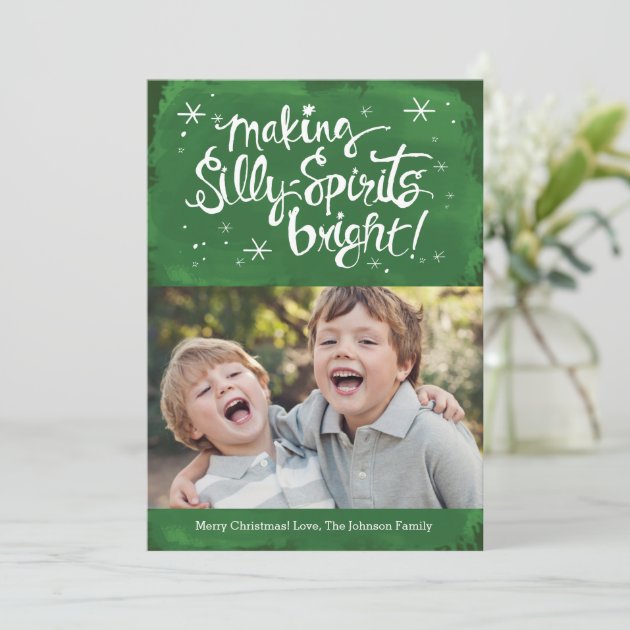 Silly Spirits Bright Holiday Photo Card | Pine