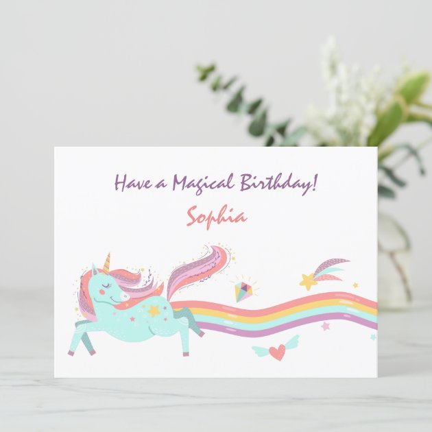 Magical Rainbow Unicorn Castle Birthday Card