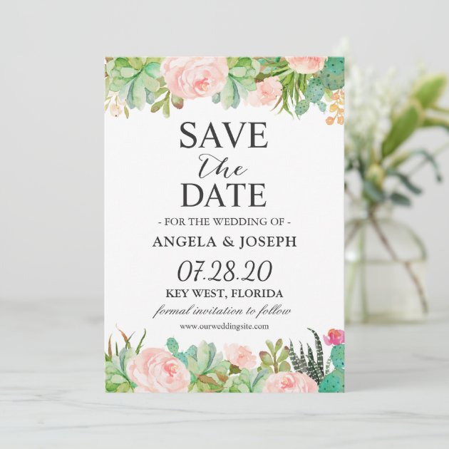 Rustic Succulent Cactus Floral Wedding Save The Date