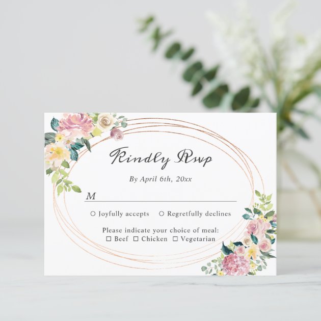 Modern Oval Pastel Floral Frame Wedding RSVP