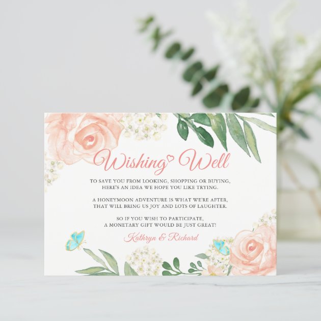 Wedding Wishing Well Blush Peach Chic Floral Enclosure Card
