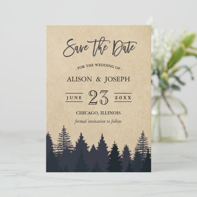 Rustic Pine Trees Kraft Wedding Save The Date