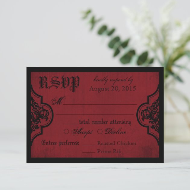 Goth Red and Black Lace RSVP Card