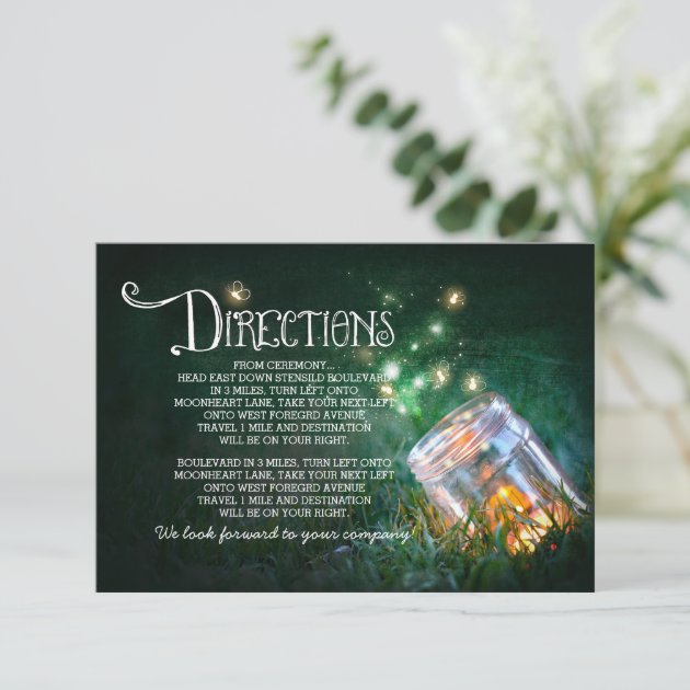 Mason Jar Fireflies Wedding Directions Card