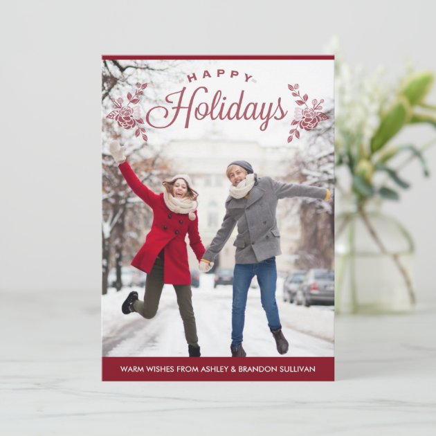 Red Happy Holidays Typography Holiday Photo Card