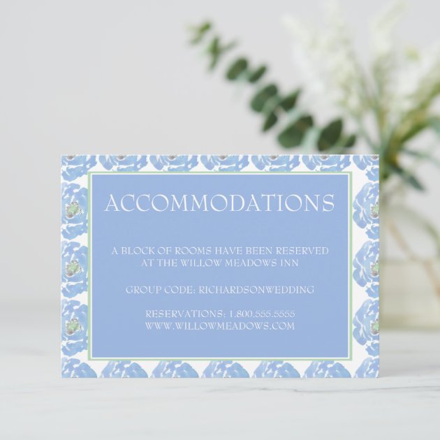 Wedding Accomodations Invitation  Blue Watercolor Floral
