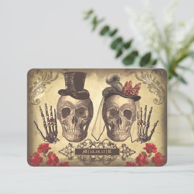 Gothic Skulls Day of The Dead Wedding RSVP cards