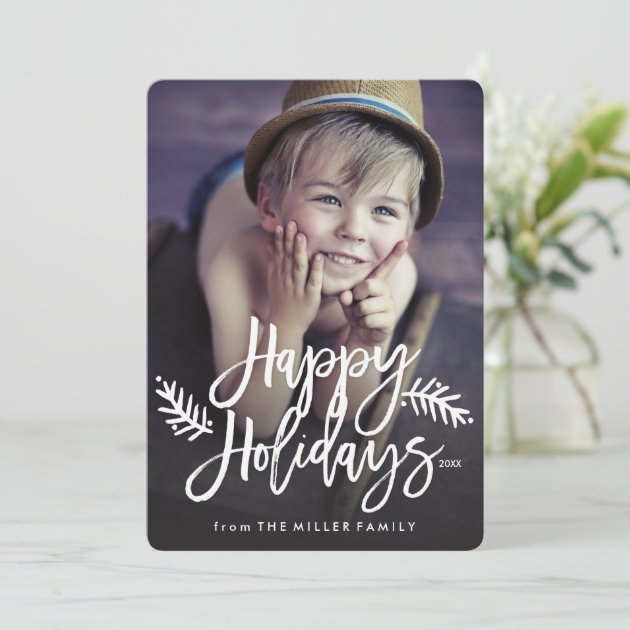 Happy Holidays Full Photo Chic Hand Lettered Holiday Card