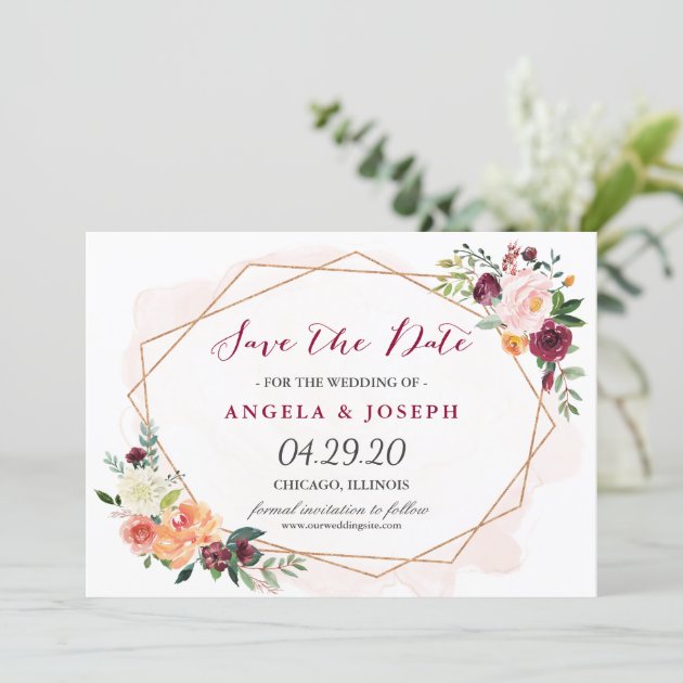Romantic Blush Pink Floral Wedding Save The Date