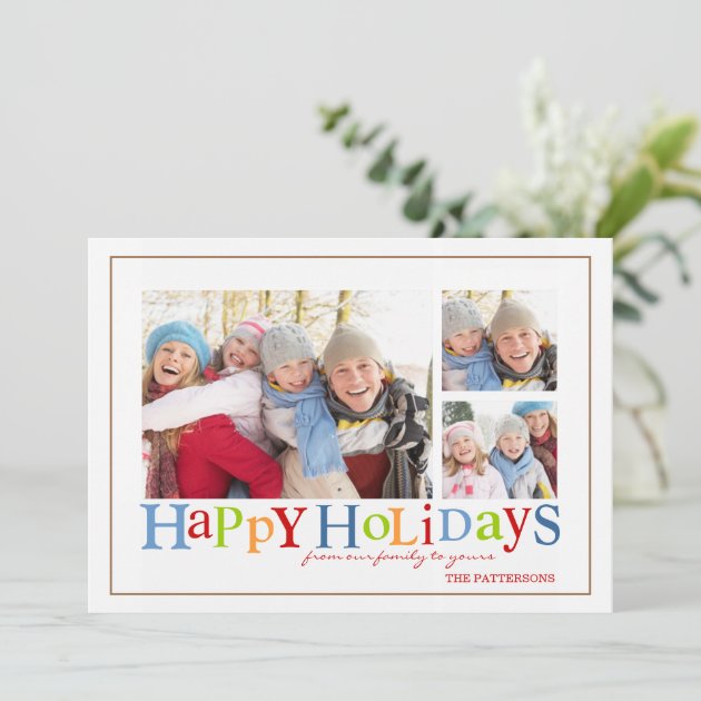Colorful Happy Holidays Three Picture Photo Card