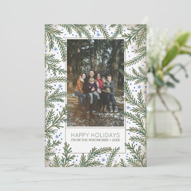 Fir Branches Happy Holidays Photo Holiday Card