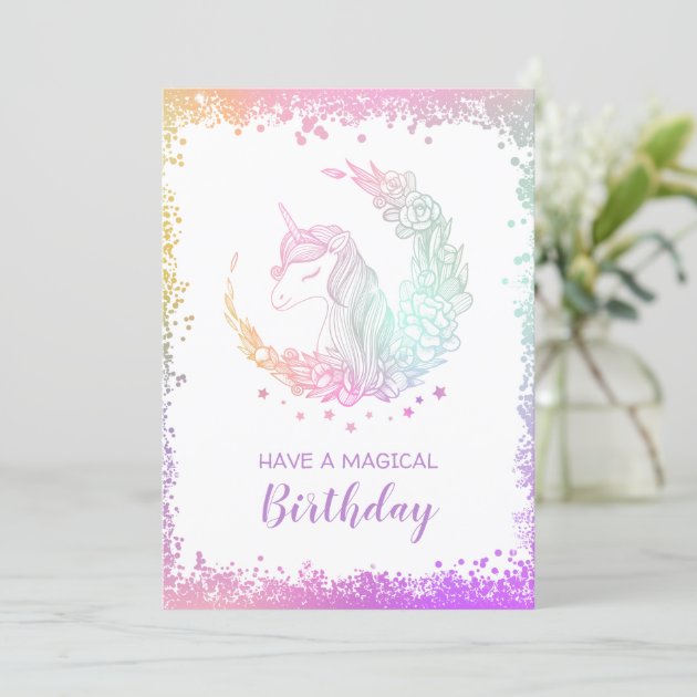 Beautiful Glitter Magical Unicorn Birthday Card