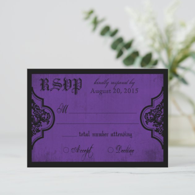 Goth Purple and Black Lace RSVP Card