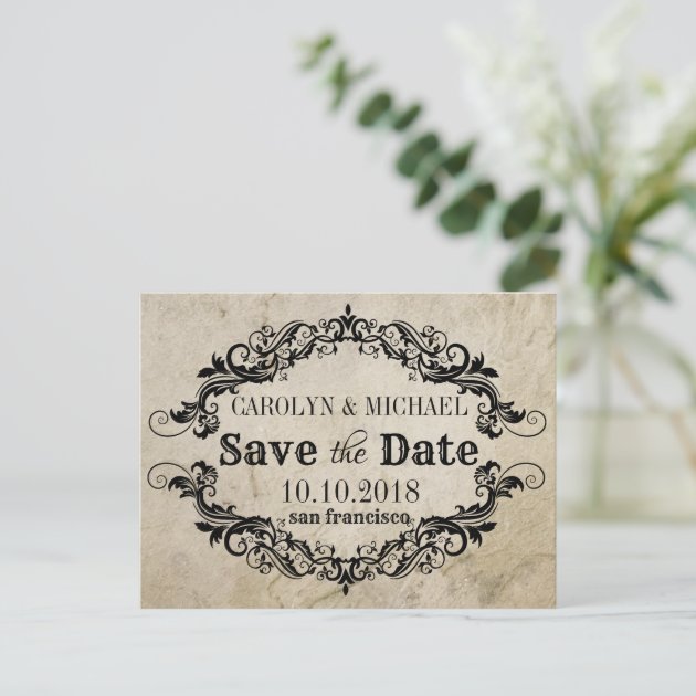 Swirl and Flourish antique Wedding Save the Date Announcement Postcard