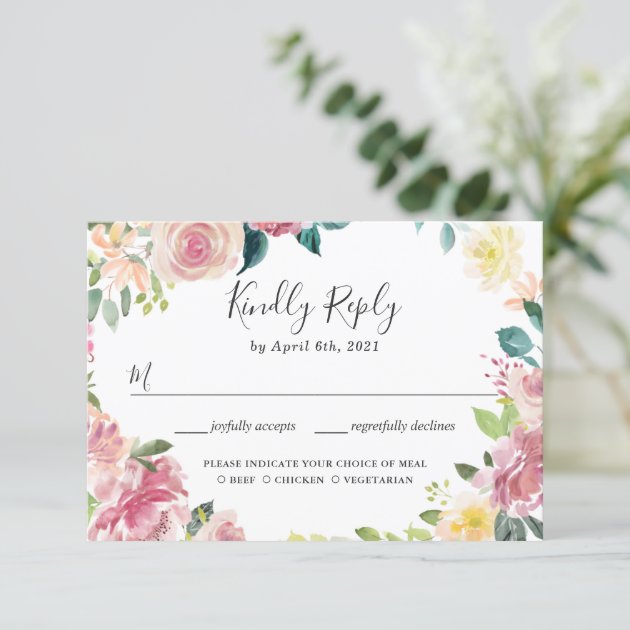 Elegant Pastel Blush Garden Floral Wedding RSVP