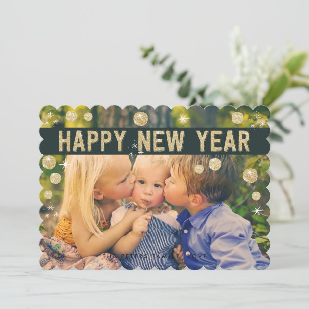 Happy New Year Gold Black | Holiday Photo Card