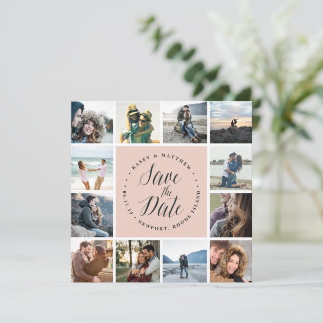 Square Photo Collage Save the Date Card | Blush