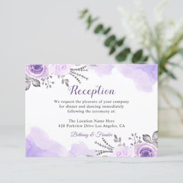 Trendy Pastel Purple Floral Chic Wedding Reception Enclosure Card