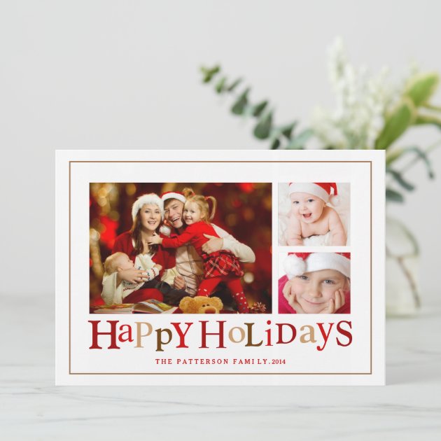 Festive Happy Holidays Three Picture Photo Card