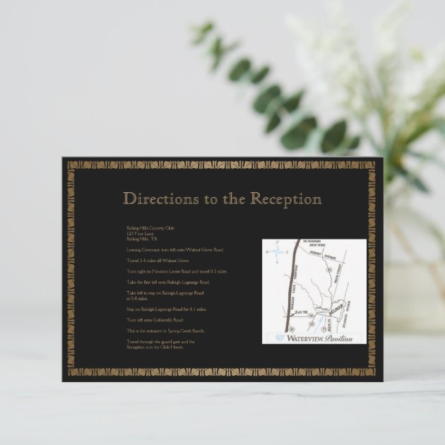 Black And Gold Art Deco Peacock Wedding Directions Enclosure Card