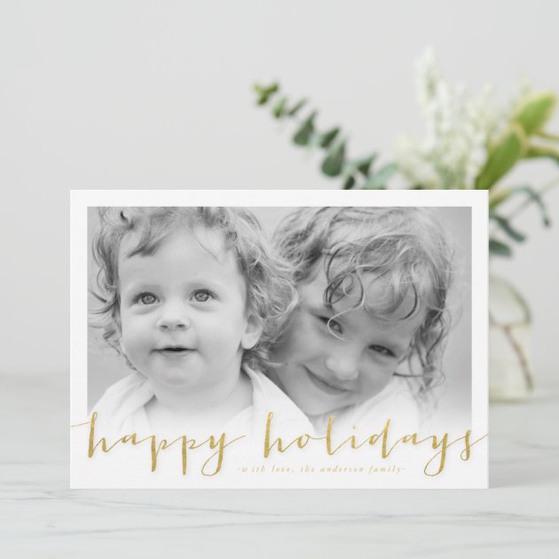 Happy Holiday Gold Foil Look Holiday Photocard